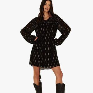 Idyllwind Jolly Metallic Clip Dot Dress Black Gold Silver NWOT